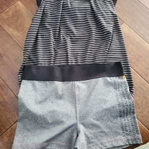 Athletic set size medium gray and black shorts and tank with built-in bra